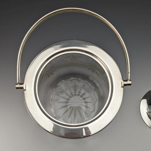 1930 年前後英國復古切割玻璃餅乾桶銀盤蓋 1048g